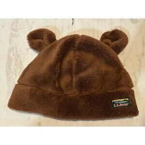 L.L. Bean Toddler Hat Beanie Soft Teddy Fleece Bear Ears Brown 12-24 Months